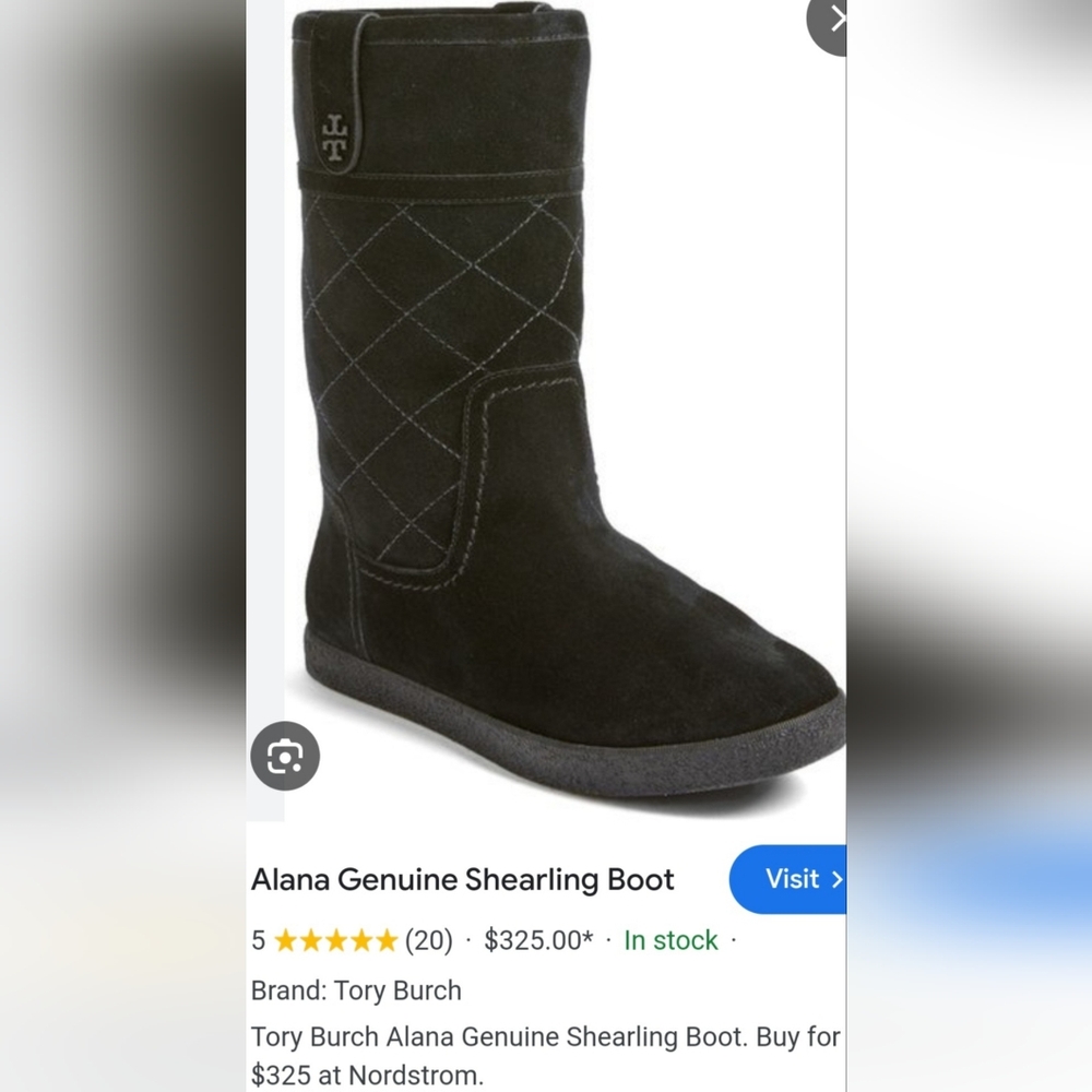$325 Tory Burch Alana Genuine Suede Shearling Boots Split Pull On Black US6 - Picture 16 of 16